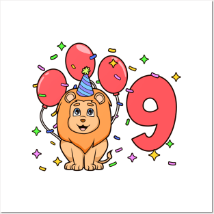 I am 9 with lion - kids birthday 9 years old Posters and Art